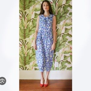 Vintage 80s Laura Ashley Pink Floral Cotton
Sleeveless Jumpsuit